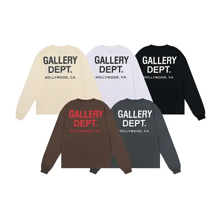 GALLERY DEPT. Graphic Print Long Sleeve T - Shirts in Beige/White/Black/Brown/Gray