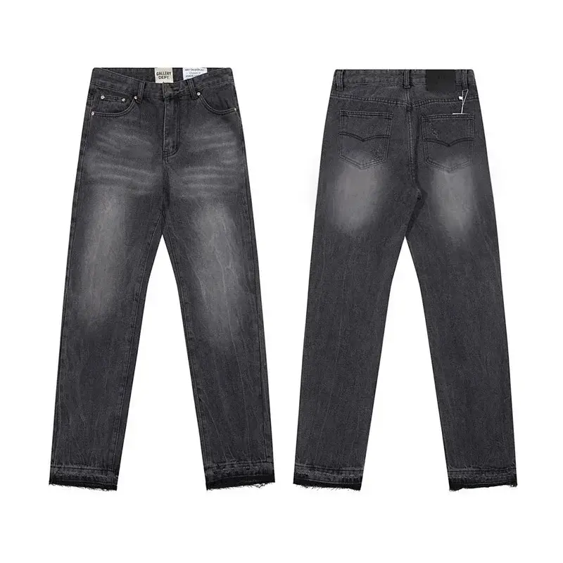 GALLERY DEPT Dark Gray Distressed Straight - Leg Jeans with Frayed Hems