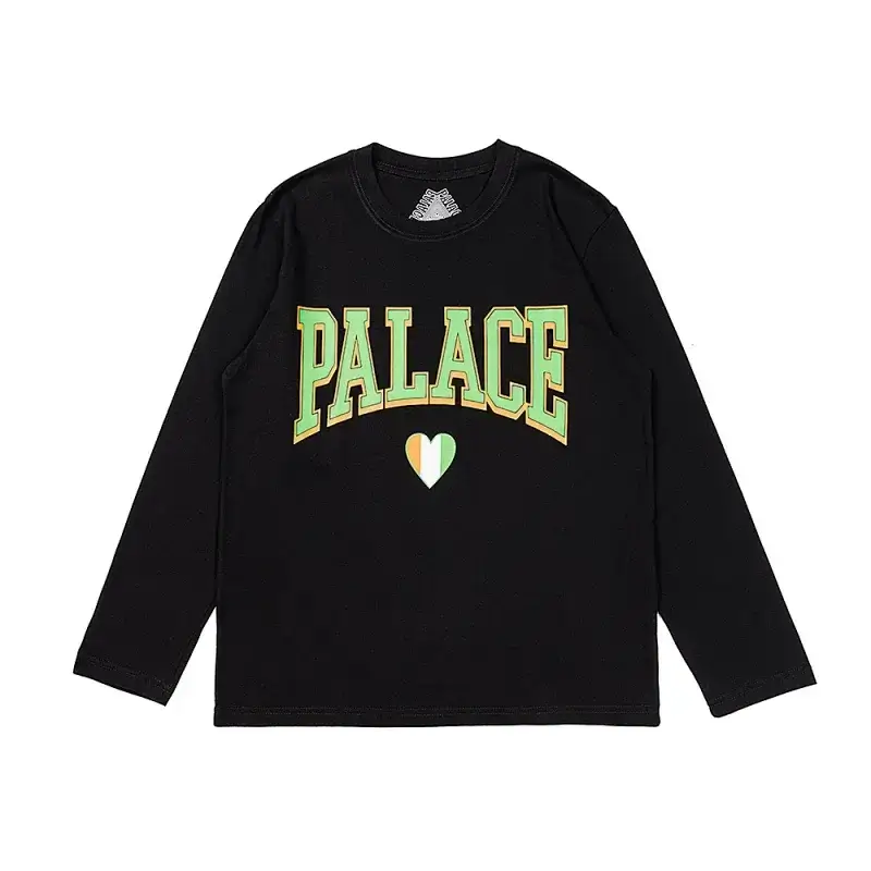 PALACE Black Long-Sleeve T-Shirt with Green Logo & Heart