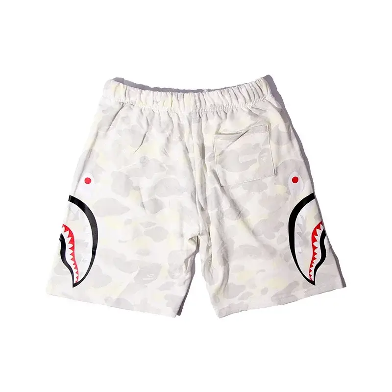 BAPE White Camo Shark Mouth Pattern Drawstring Shorts
