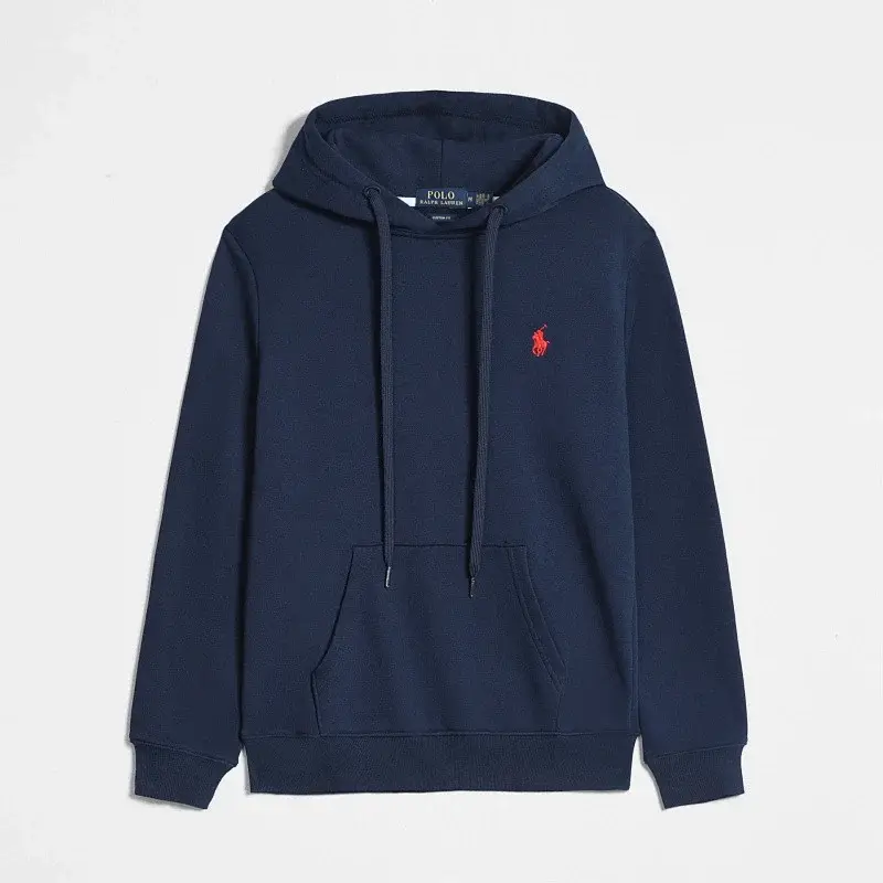 Polo Ralph Lauren  Navy Blue Hooded Sweatshirt with Red Polo Horse Logo & Kangaroo Pocket