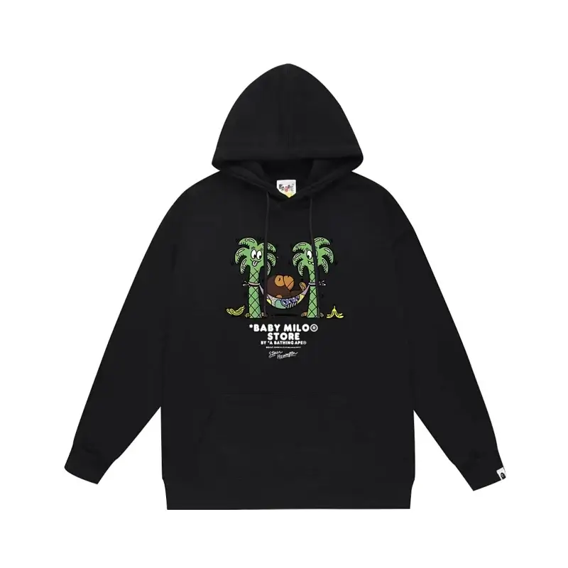 BABY MILO Black Hoodie with Baby Milo Hammock & Palm Trees Graphic