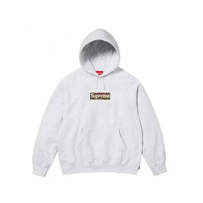 Supreme Leopard Box Logo Light Gray Heather Hooded Sweatshirt