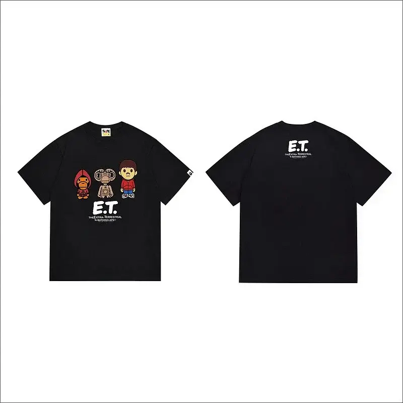 BAPE x E.T. Black T - Shirt with Cartoon Characters (Front) & E.T. Text (Back)