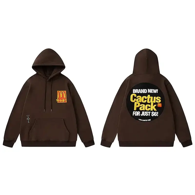 McDonald's Brown Hoodie with Cactus Graphic