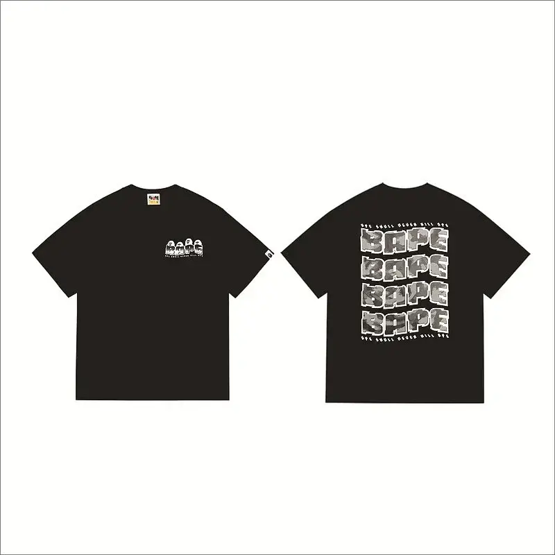 BAPE Black T - Shirt with Front Graphic & Back Repeated Camo - Style BAPE Text