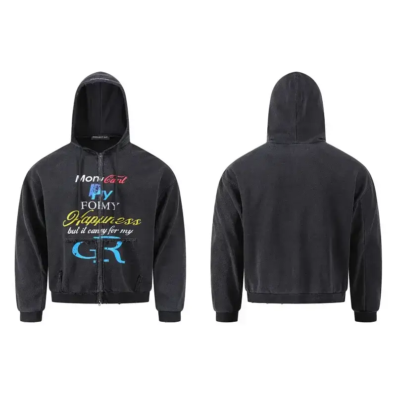 Mon Cart Black Vintage Zip Hoodie