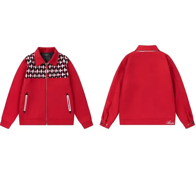 Semir Red Argyle Zip-Up Jacket