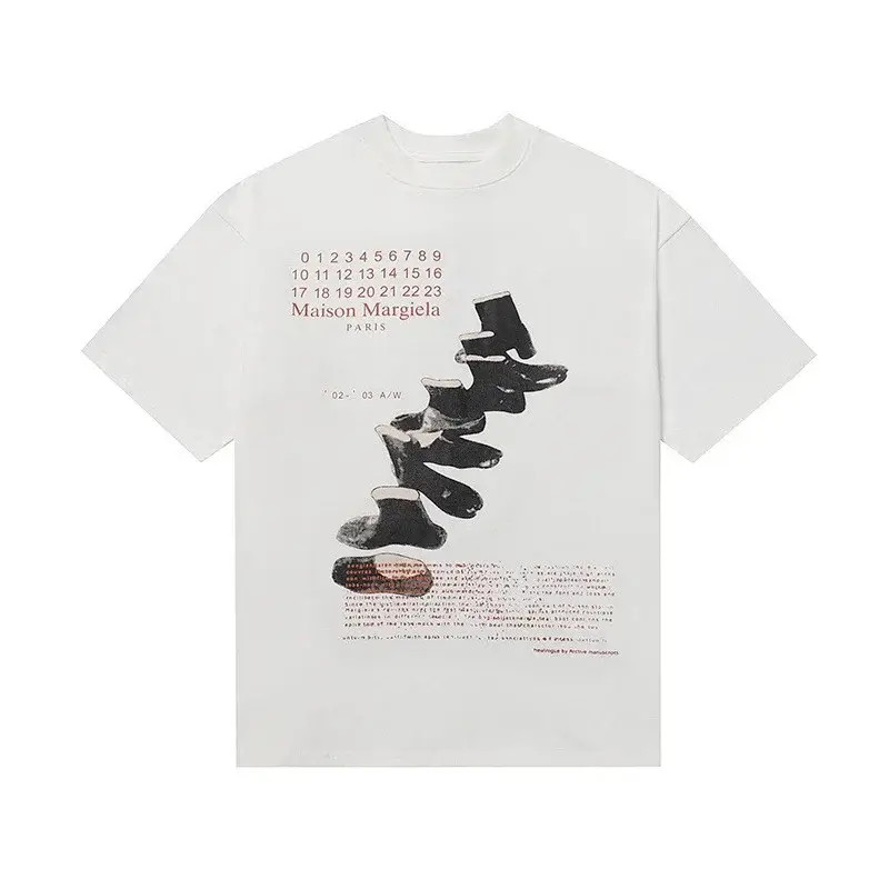 Maison Margiela White T - Shirt with Graphic Print (Numbers, Boots, Text)