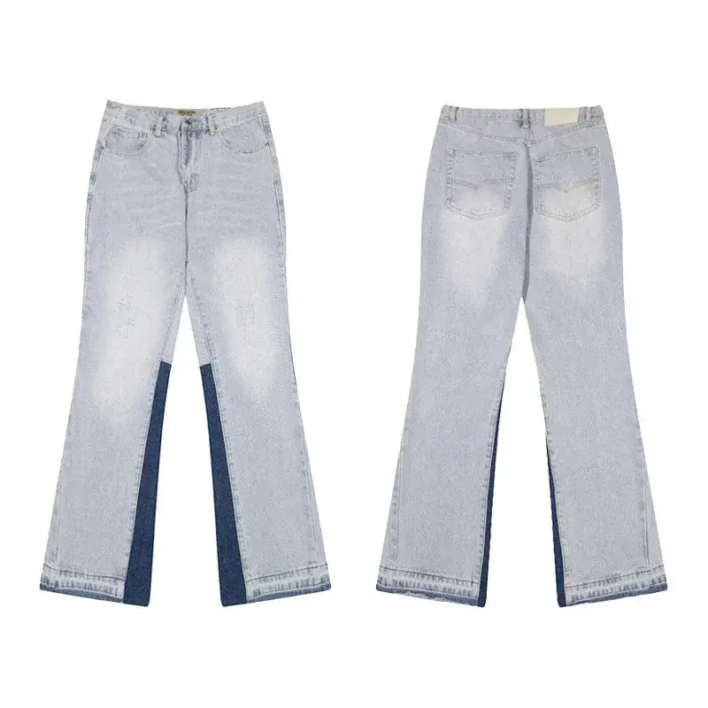 DenimMix Light Blue Flared Jeans with Dark Blue Color - Block Panels