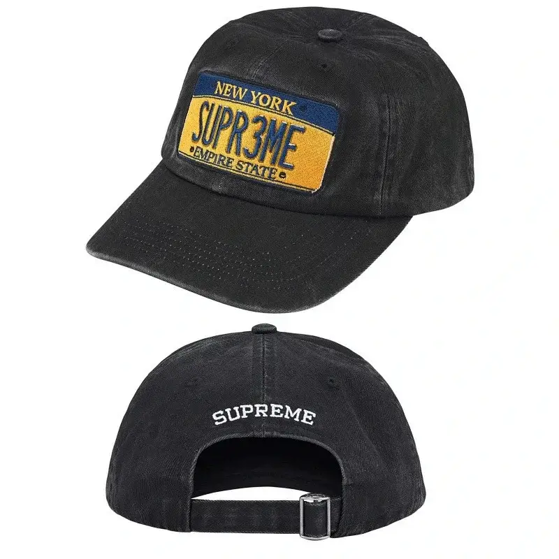 SUPREME Black Cap with NY Patch & Back Embroidery