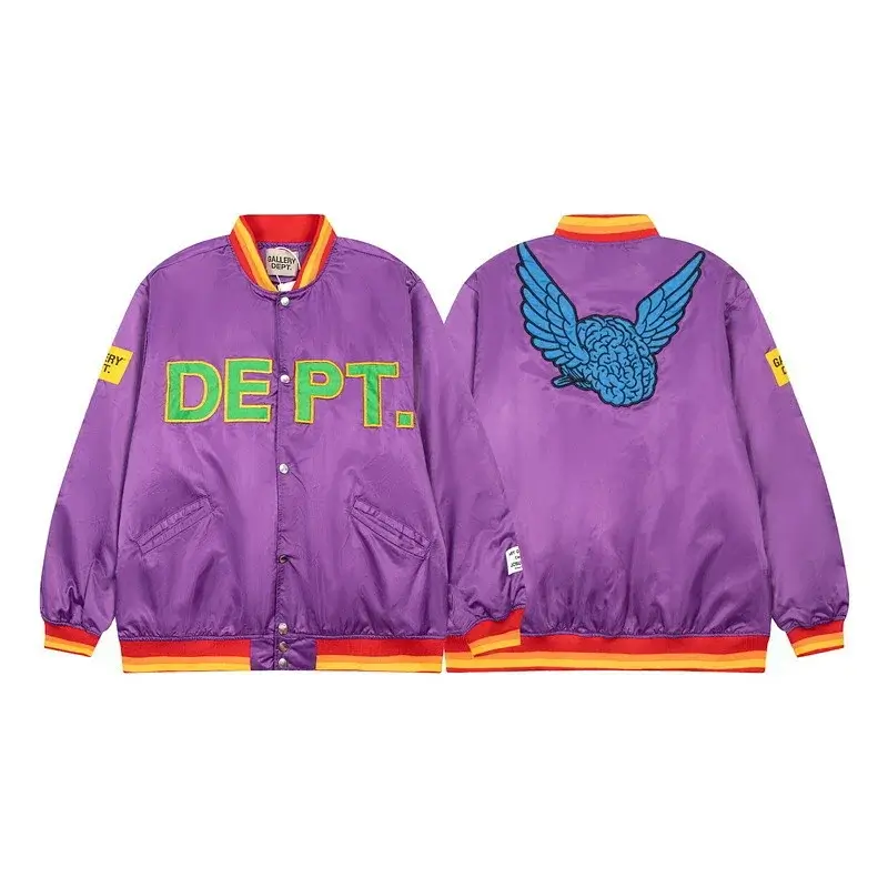 GALLERY DEPT. Purple Varsity Jacket with DEPT. Logo & Winged Brain Graphic