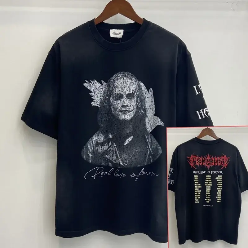 PROJECT GUN Black Real Love Movie Character Graphic Oversized T - Shirt