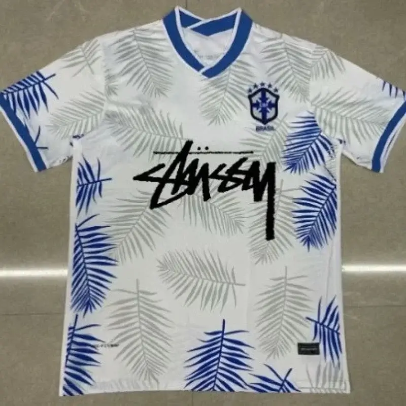 Stussy White Jersey with Blue-Gray Palms