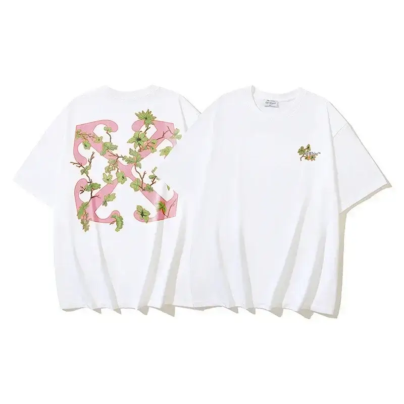 OFF-WHITE Pink Arrow & Plant Print T-Shirt