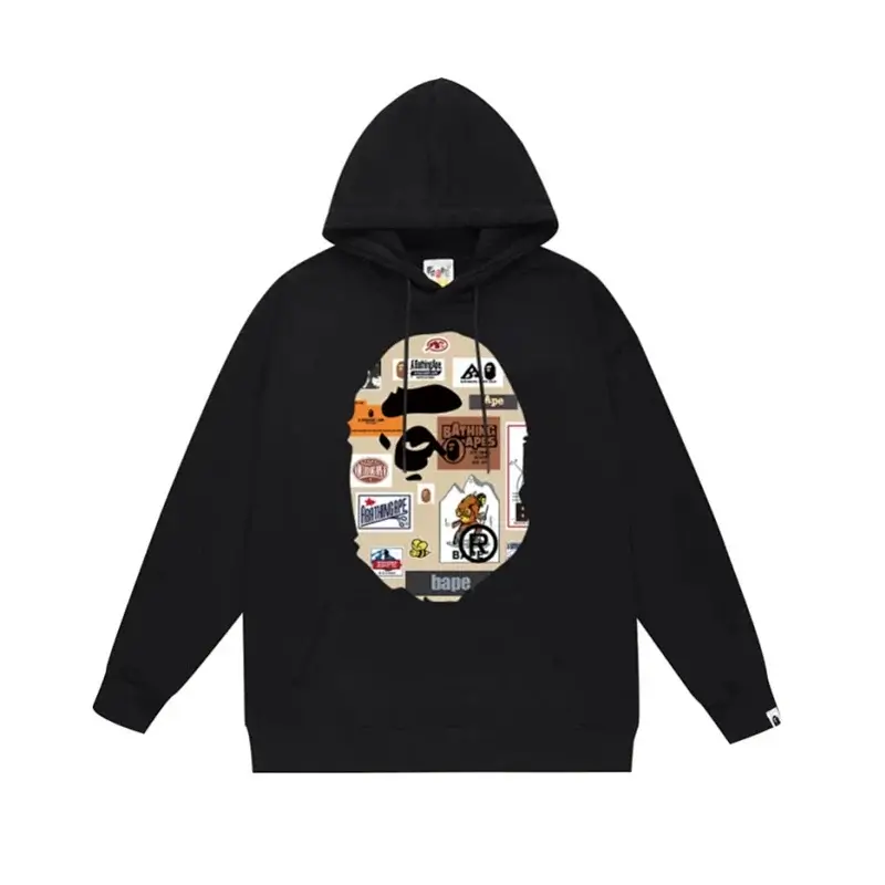 Bape Black Hoodie with Ape - Head Sticker - Style Pattern