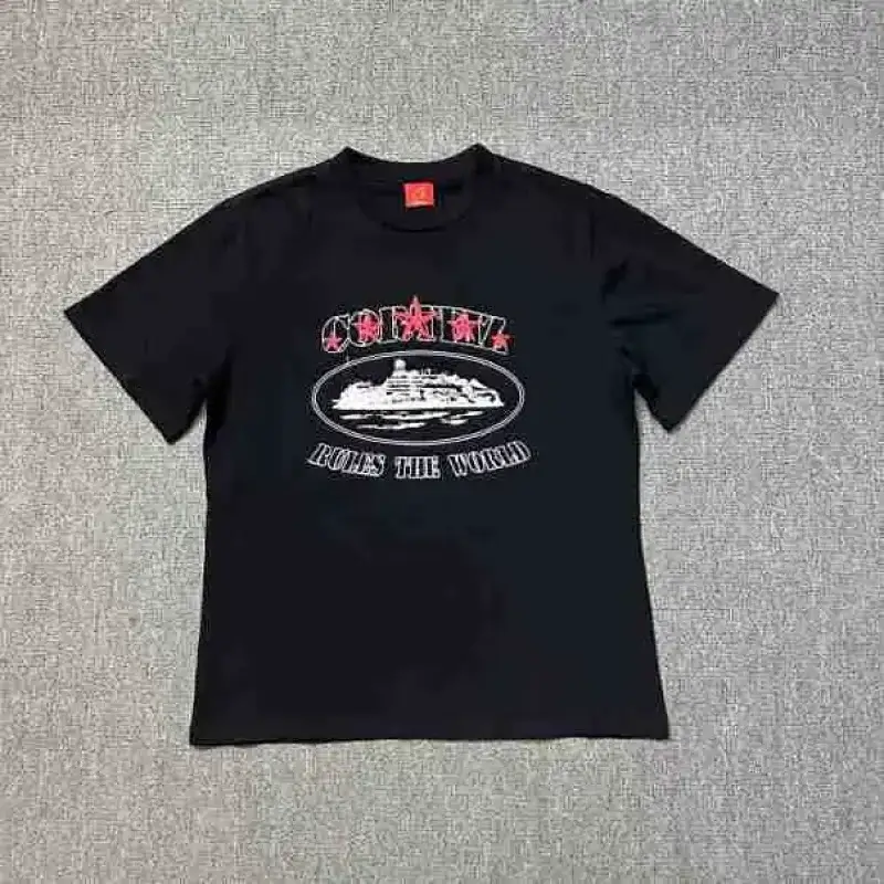 COITVZ Black T - Shirt with Ship Graphic & "RULES THE WORLD" Text