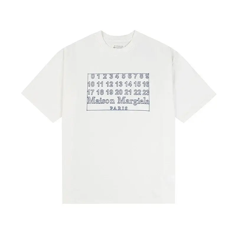 Maison Margiela White T - Shirt Printed with Numbers 0 - 23, Brand Name and "PARIS"