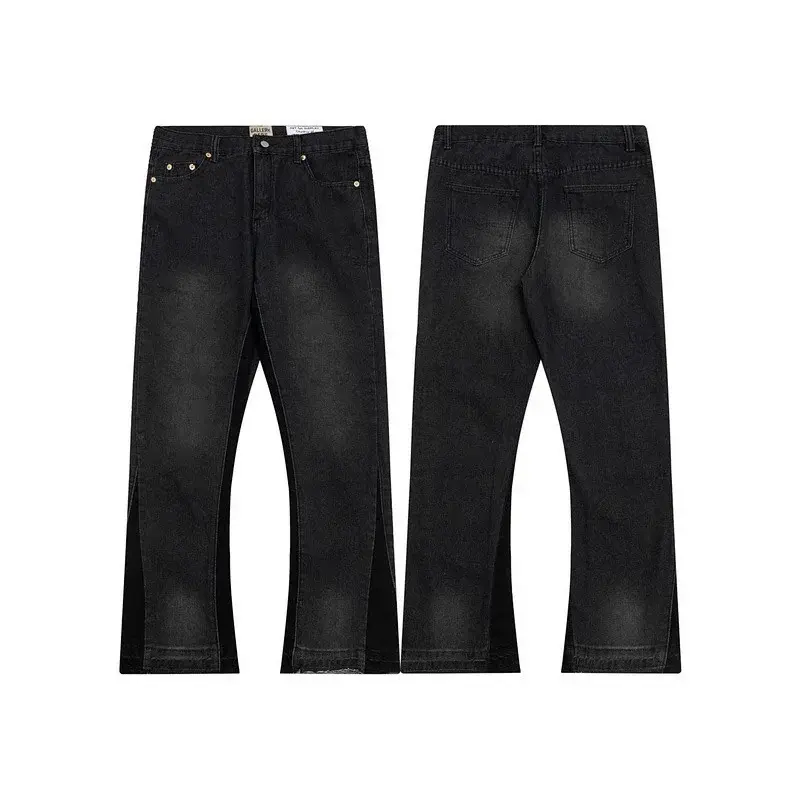 FashionBrand Black Side - Paneled Flared Washed Denim Jeans
