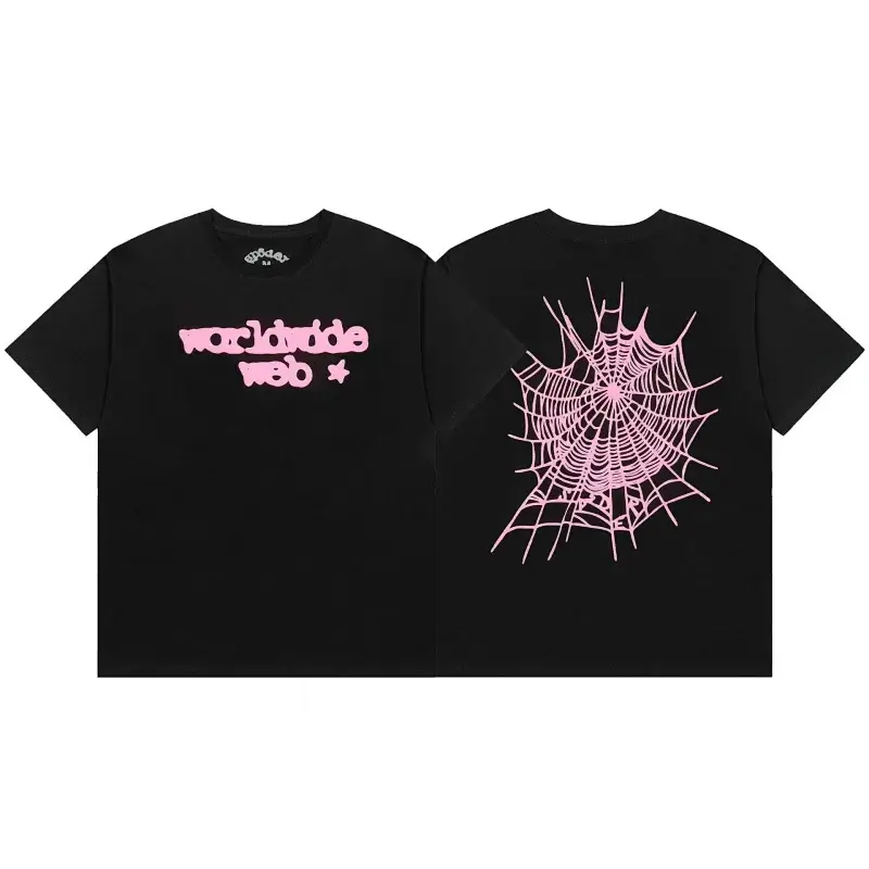 Spider Black T - Shirt with Pink "Worldwide Web" Text & Spider Web Graphic