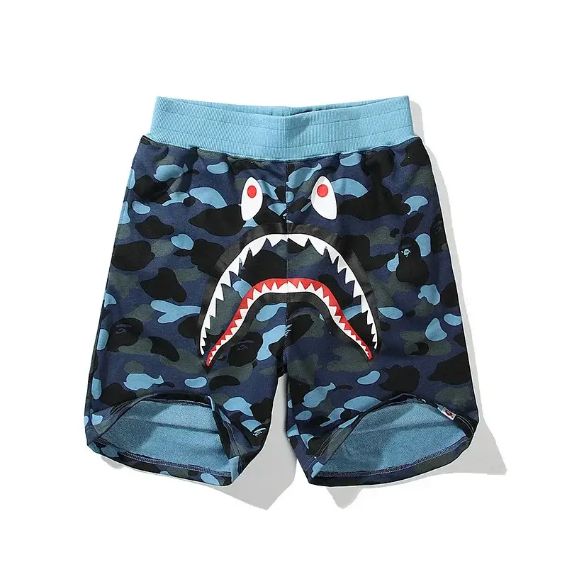 BAPE Blue Camo Shark Mouth Graphic Shorts