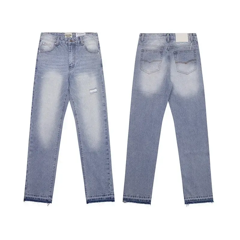 PAULEN Light Blue Distressed Washed Straight - Leg Jeans with Frayed Hem