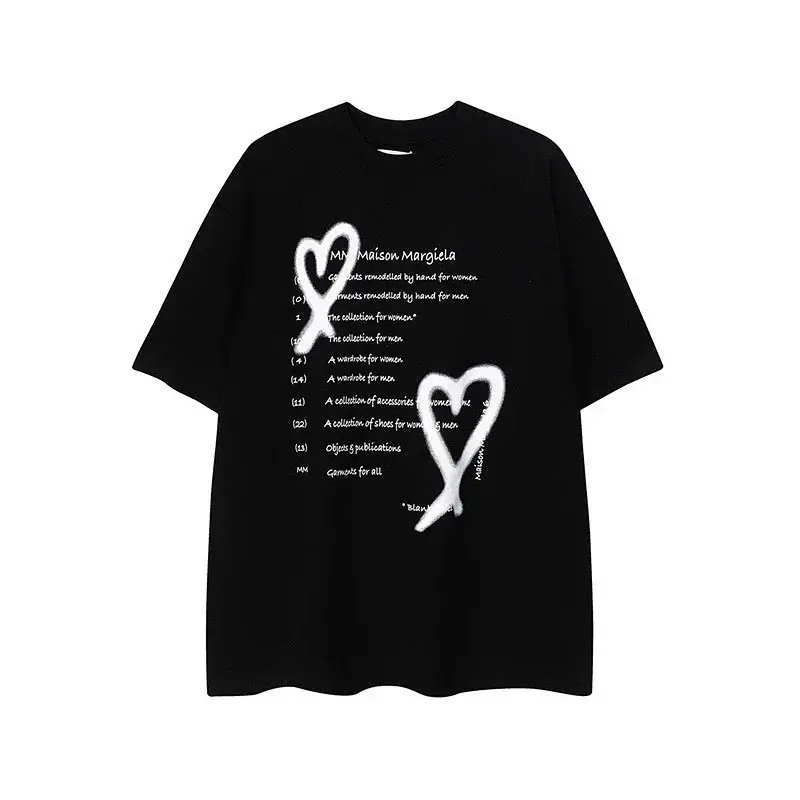 Maison Margiela Black Oversized T - Shirt with Heart Graffiti & Text Print