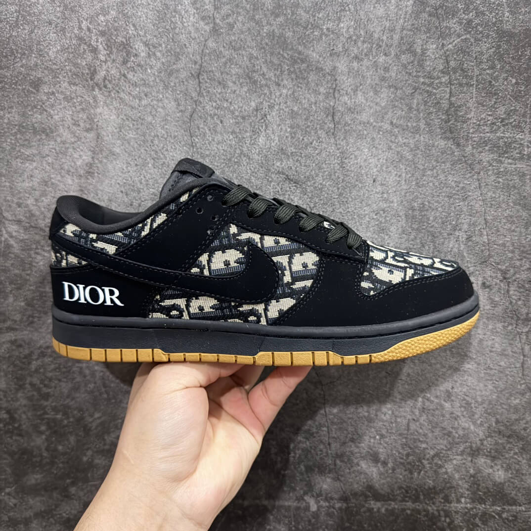 Dior x Nike Dunk Low Black Beige Gum Sole Sneakers