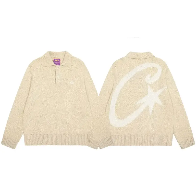 Cttman Beige Polo - Collar Sweater With Star - C Logo