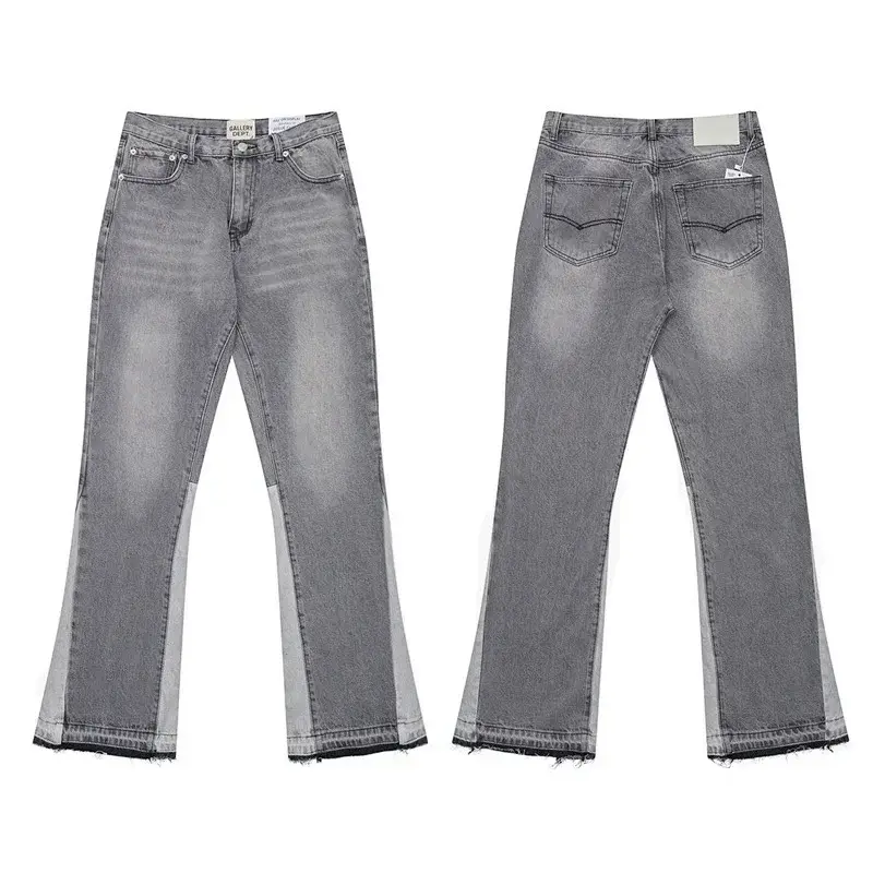 GALLERY DEPT Gray Paneled Flared Jeans with Frayed Hem