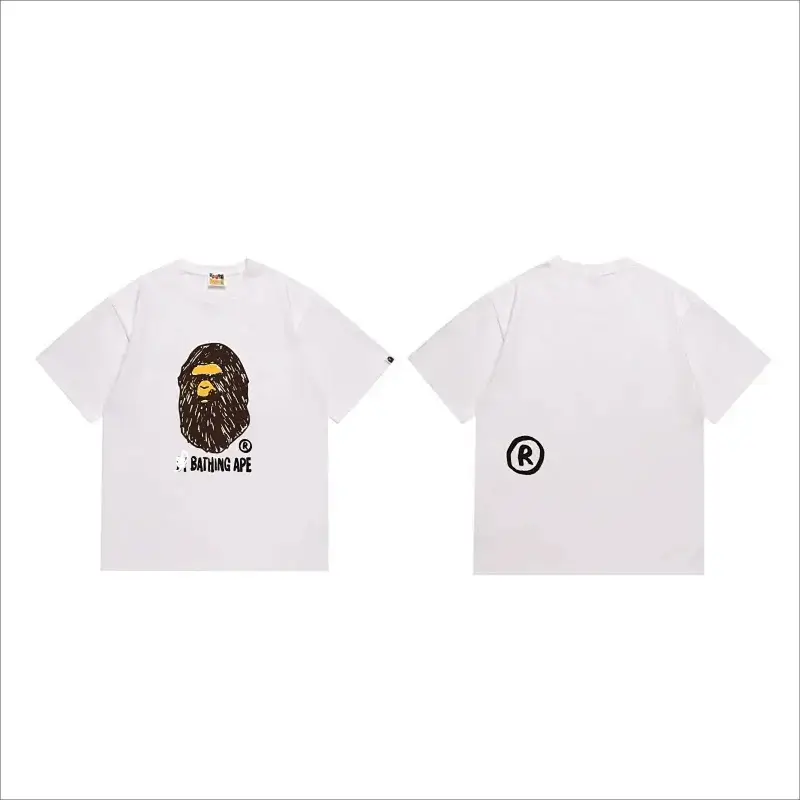 A BATHING APE White T - Shirt with Ape Head Graphic & Back R Logo