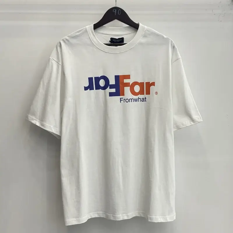 JDFar White Short - Sleeve Crew Neck T - Shirt with "JDFar Fromwhat" Graphic