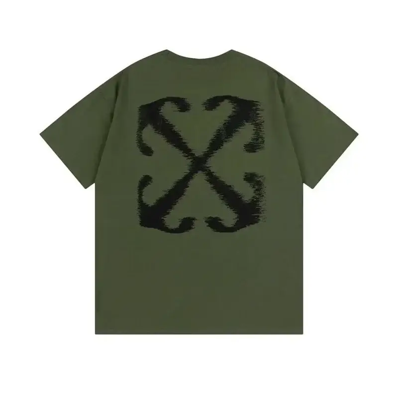 Off-White Olive Green Distorted Arrow Logo T - Shirt