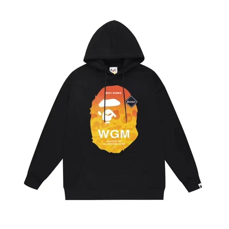 BAPE Black Hoodie with Ape Head Flame - Gradient WGM Graphic