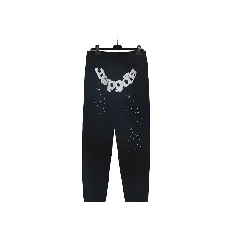 HEPGDS Black Jogger Pants with White Inverted Logo & Dot Patterns