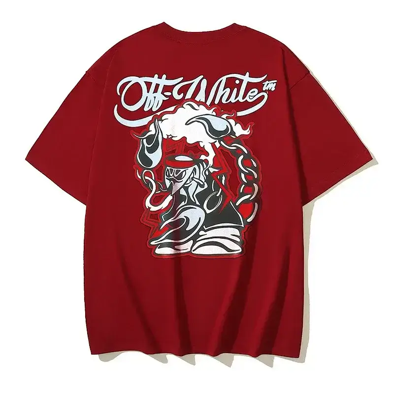 Off-White Red Oversized Cartoon Graphic T-Shirt