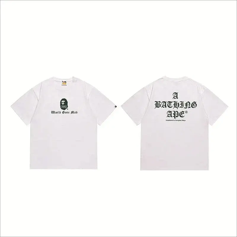 A BATHING APE White T - Shirt with Ape Head Logo & Front - Back Printed Text