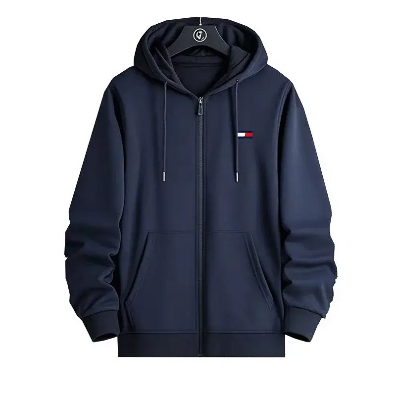 Tommy Navy Blue Hooded Full - Zip Sweatshirt with Pockets & Logo