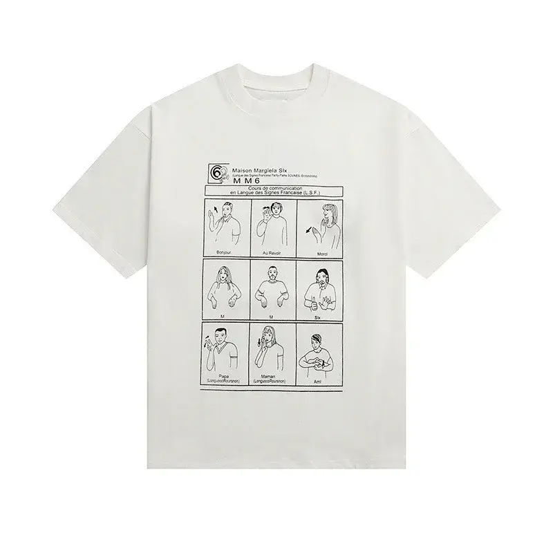 MM6 Maison Margiela White French Sign Language Illustration Print Crew Neck T - Shirt