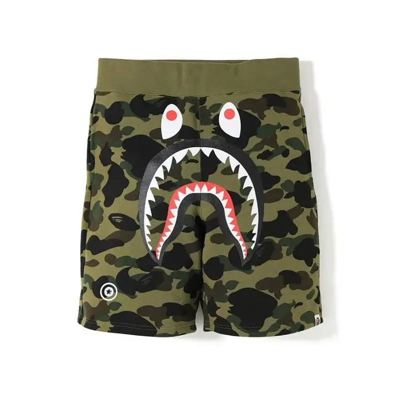 BAPE Olive Camo Shark Mouth Graphic Shorts