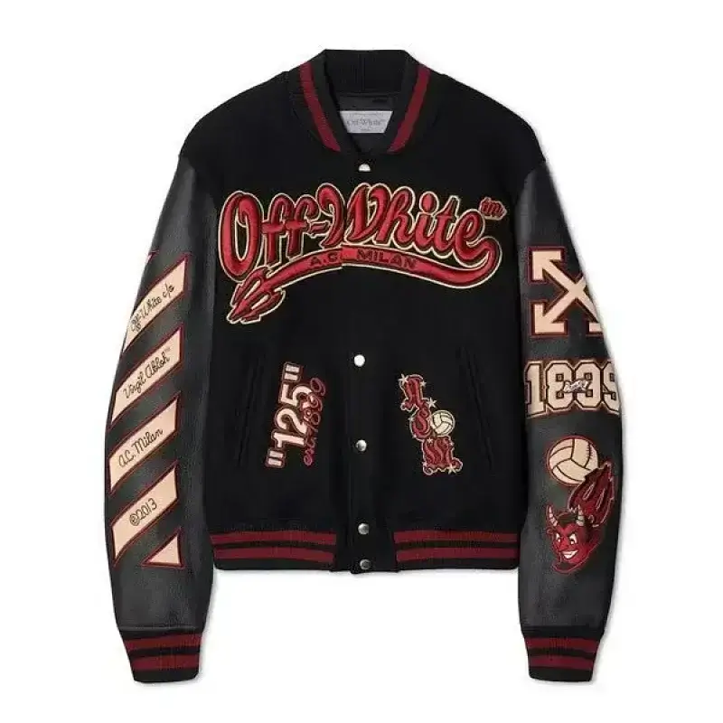 Off-White x AC Milan Embroidered Varsity Jacket