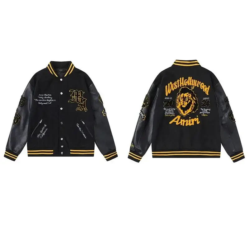 Amiri Black Lion Embroidery Varsity Jacket