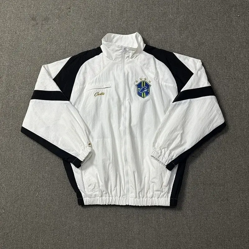 Cerve White & Black Spliced Zip - Up Sports Jacket with Brazilian - Style Badge