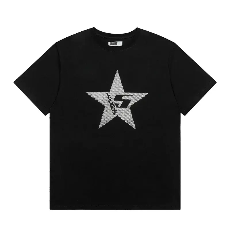 SP5DER Black Rhinestone Star Logo T - Shirt