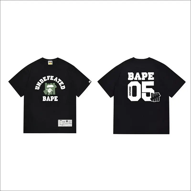 BAPE x UNDEFEATED Black T - Shirt with Front/Back Graphic Prints & Label Detail