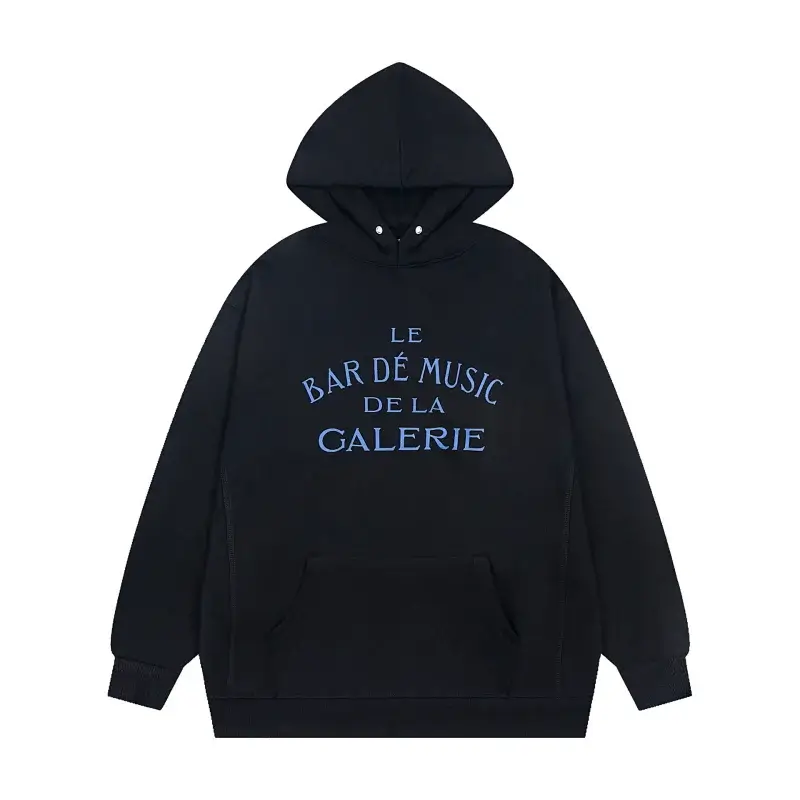 Galerie Black Hoodie with "LE BAR DÉ MUSIC DE LA GALERIE" Blue Embroidery