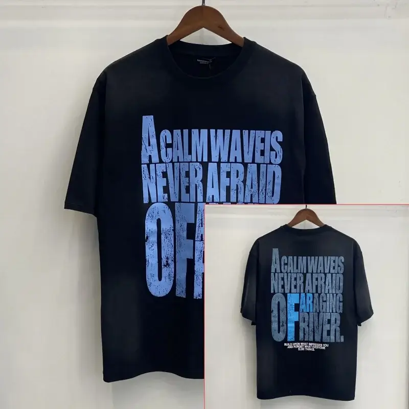 CalmWave Black Graphic T - Shirt with Front & Back "A Calm Wave Is Never Afraid Of A Raging River" Print