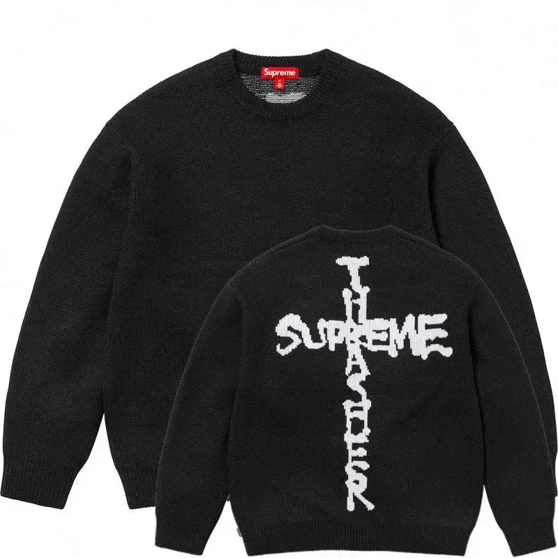 Supreme Black Sweater with Cross & "SUPREME THRASHER" Back Knit