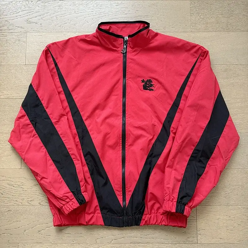 HELLSTAR Red Windbreaker Jacket with Black Stripes and Zip Front