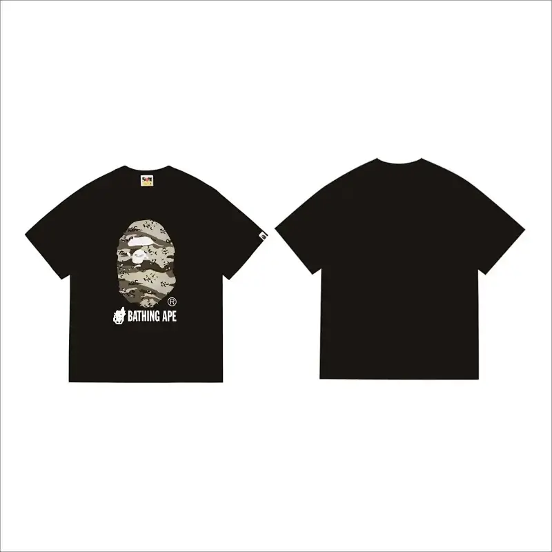 Bathing Ape Black T - Shirt with Camouflage Ape Head Graphic